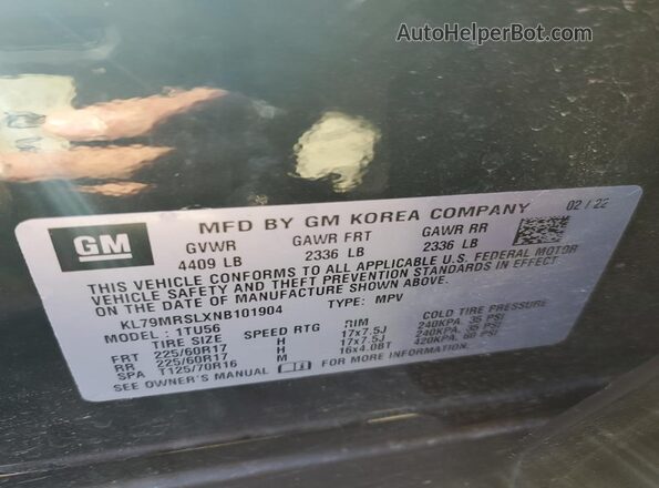 KL79MRSLXNB101904 2022 CHEVROLET TRAILBLAZER Black სალონის 360-გრადუსიანი ხედი