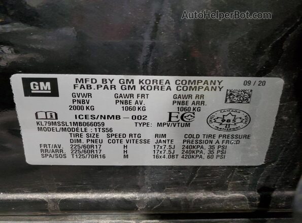 KL79MSSL1MB066059 2021 CHEVROLET TRAILBLAZER Black Vista de la etiqueta del VIN