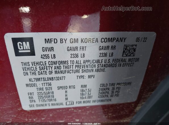 KL79MTSL0NB132477 2022 CHEVROLET TRAILBLAZER Red Вид підкапотного простору