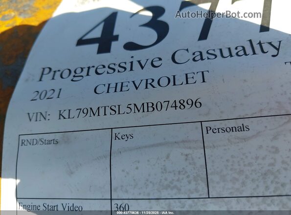 KL79MTSL5MB074896 2021 CHEVROLET TRAILBLAZER Gray 
