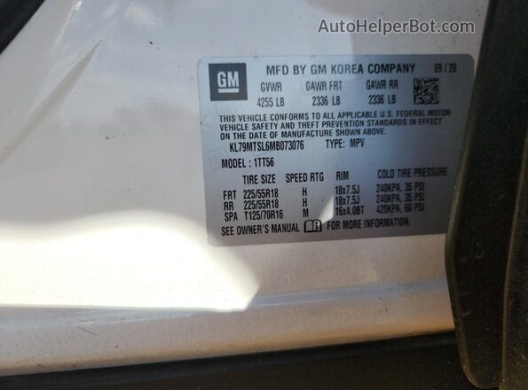 KL79MTSL6MB073076 2021 CHEVROLET TRAILBLAZER White Вид наклейки з VIN-кодом