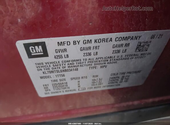 KL79MTSL6NB034148 2022 CHEVROLET TRAILBLAZER Красный Вид подкапотного пространства