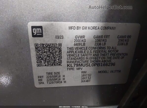 KL79MUSL0PB166296 2023 CHEVROLET TRAILBLAZER Gray 