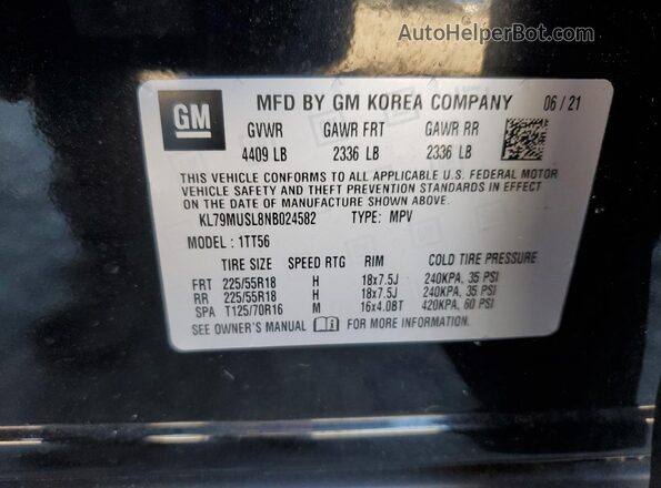 KL79MUSL8NB024582 2022 CHEVROLET TRAILBLAZER Black Widok wnętrza 360 stopni