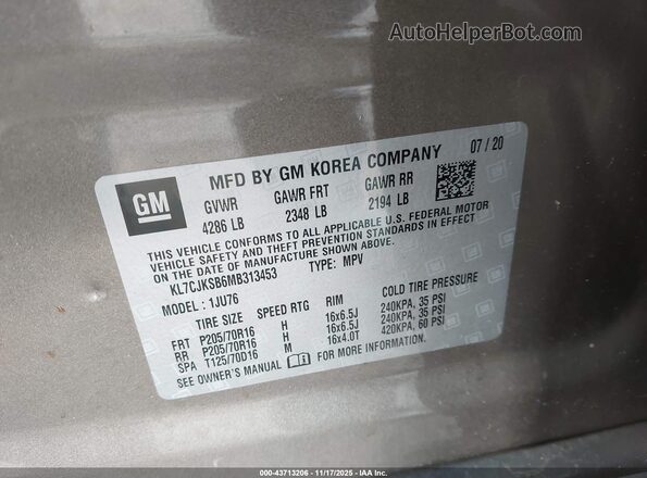 KL7CJKSB6MB313453 2021 CHEVROLET TRAX Коричневый Вид подкапотного пространства