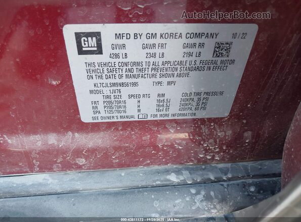 KL7CJLSM9NB561995 2022 CHEVROLET TRAX Red Widok komory silnika