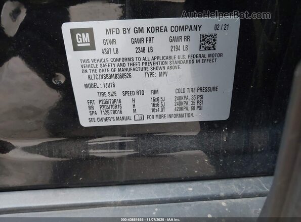 KL7CJNSB9MB360526 2021 CHEVROLET TRAX Black Շարժիչի բաժամունքի տեսք