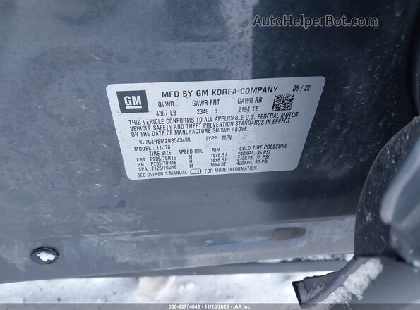 KL7CJNSM2NB543494 2022 CHEVROLET TRAX Gray ძრავის განყოფილების ხედი