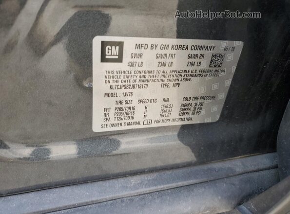 KL7CJPSB2JB718170 2018 CHEVROLET TRAX Gray VIN sticker view