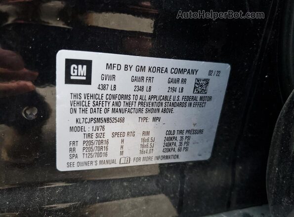 KL7CJPSM5NB525468 2022 CHEVROLET TRAX Black ძრავის განყოფილების ხედი