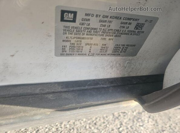 KL7CJPSM6NB519792 2022 CHEVROLET TRAX  VIN sticker view