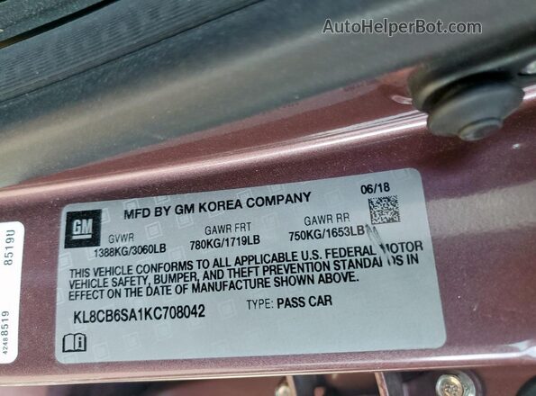KL8CB6SA1KC708042 2019 CHEVROLET SPARK Purple Widok komory silnika