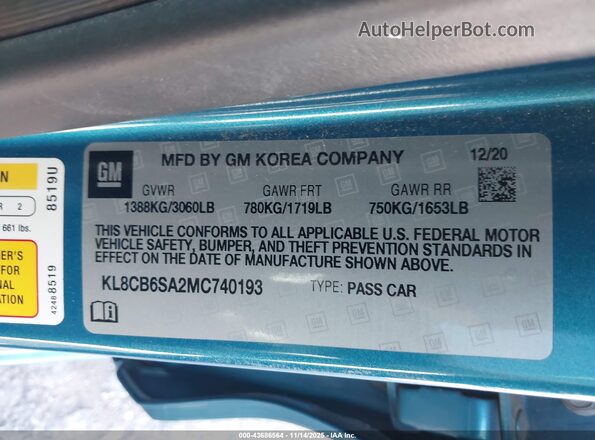 KL8CB6SA2MC740193 2021 CHEVROLET SPARK Blue Вид підкапотного простору