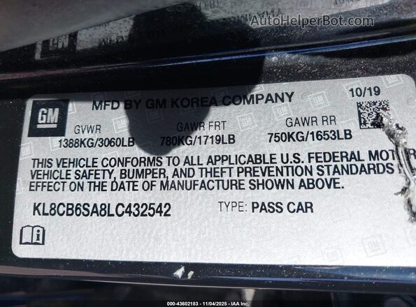 KL8CB6SA8LC432542 2020 CHEVROLET SPARK Black Вид підкапотного простору