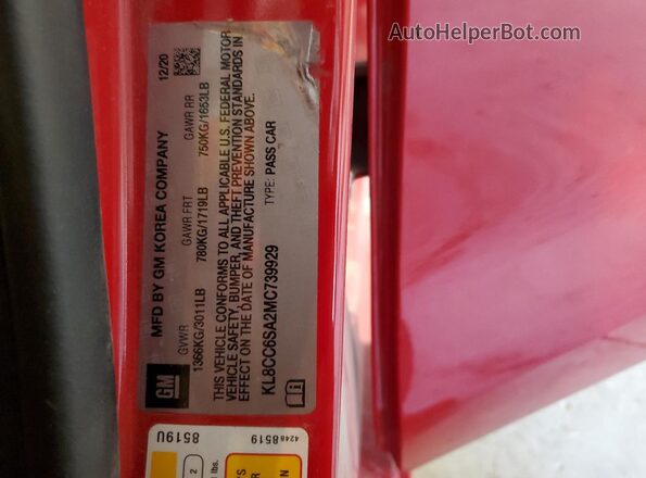 KL8CC6SA2MC739929 2021 CHEVROLET SPARK Red VIN sticker view