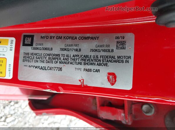 KL8CD6SA0LC417706 2020 CHEVROLET SPARK Red ძრავის განყოფილების ხედი