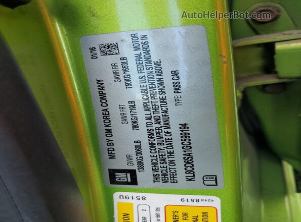 KL8CD6SA1GC599194 2016 CHEVROLET SPARK Зеленый Вид подкапотного пространства