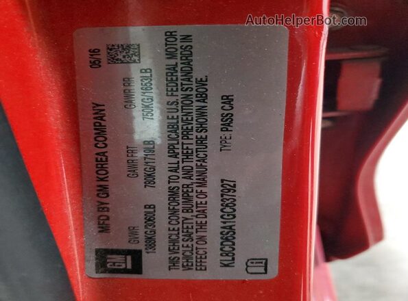 KL8CD6SA1GC637927 2016 CHEVROLET SPARK Red ძრავის განყოფილების ხედი