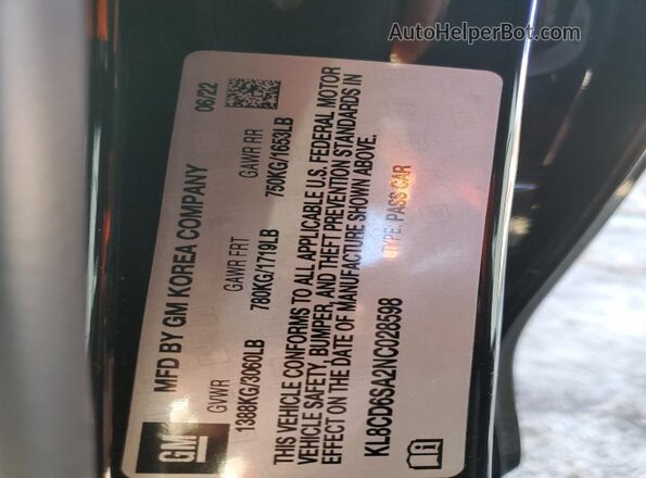 KL8CD6SA2NC028598 2022 CHEVROLET SPARK Black VIN կոդի պիտակի տեսք