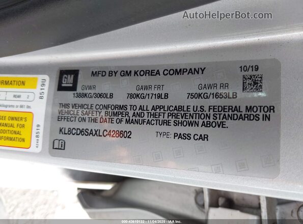 KL8CD6SAXLC428602 2020 CHEVROLET SPARK Gray Vista del compartimento del motor