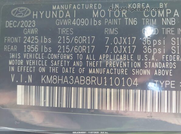 KM8HA3AB8RU110104 2024 HYUNDAI KONA Dark Blue Вид подкапотного пространства