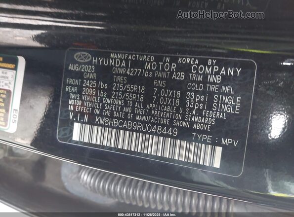 KM8HBCAB9RU048449 2024 HYUNDAI KONA Black Вид підкапотного простору