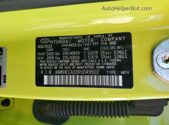 KM8HECA33RU049502 2024 HYUNDAI KONA Green Вид підкапотного простору