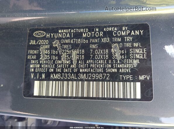 KM8J33AL3MU299872 2021 HYUNDAI TUCSON Gray Vista del compartimento del motor