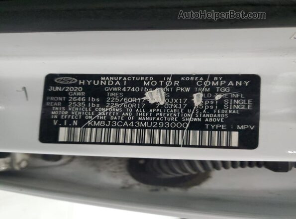 KM8J3CA43MU293000 2021 HYUNDAI TUCSON White VIN կոդի պիտակի տեսք