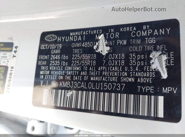 KM8J3CAL0LU150737 2020 HYUNDAI TUCSON Белый Вид подкапотного пространства