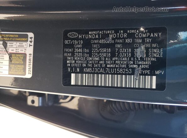 KM8J3CAL7LU158253 2020 HYUNDAI TUCSON Gray 360 interior view