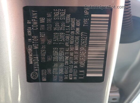 KM8JF3AE0PU263277 2023 HYUNDAI TUCSON Silver VIN კოდის სტიკერის ხედი