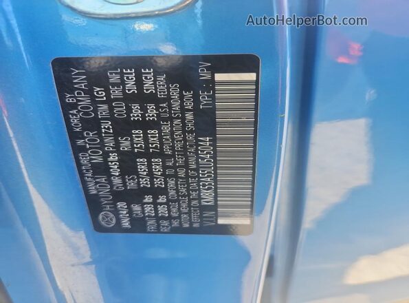 KM8K53A55LU545044 2020 HYUNDAI KONA Синий Вид наклейки с VIN-кодом