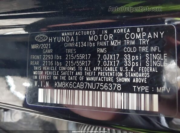 KM8K6CAB7NU756378 2022 HYUNDAI KONA Черный Вид подкапотного пространства