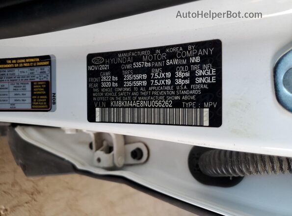 KM8KM4AE8NU056262 2022 HYUNDAI IONIQ White Вид наклейки з VIN-кодом