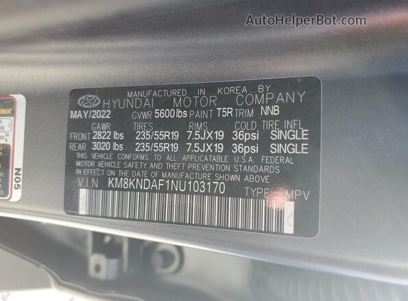 KM8KNDAF1NU103170 2022 HYUNDAI IONIQ Gray VIN კოდის სტიკერის ხედი