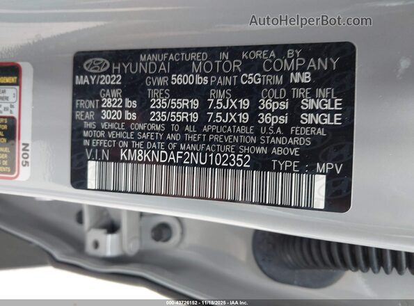 KM8KNDAF2NU102352 2022 HYUNDAI IONIQ 5 Gray Vista del compartimento del motor
