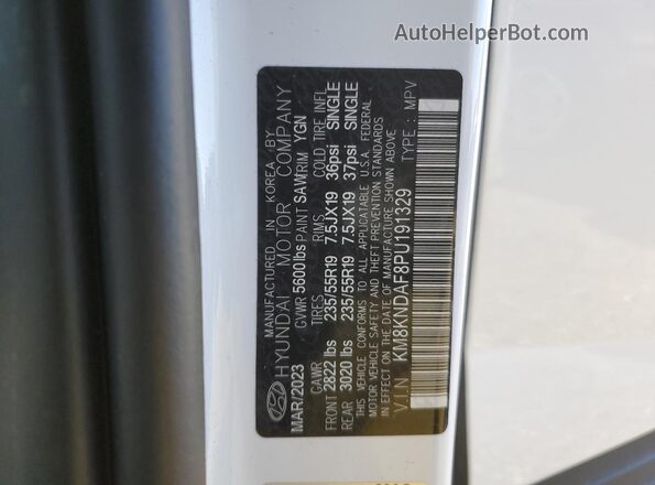 KM8KNDAF8PU191329 2023 HYUNDAI IONIQ White Widok naklejki z numerem VIN