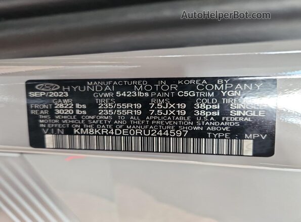 KM8KR4DE0RU244597 2024 HYUNDAI IONIQ Gray Вид наклейки з VIN-кодом