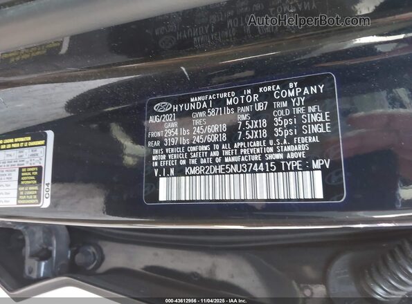 KM8R2DHE5NU374415 2022 HYUNDAI PALISADE Navy Вид подкапотного пространства
