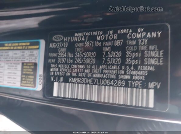 KM8R3DHE7LU064289 2020 HYUNDAI PALISADE Black Շարժիչի բաժամունքի տեսք