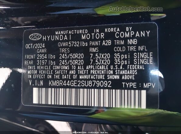 KM8R44GE2SU879092 2025 HYUNDAI PALISADE Black ძრავის განყოფილების ხედი