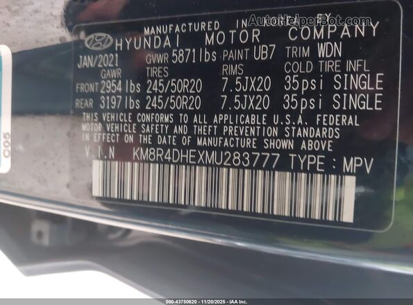 KM8R4DHEXMU283777 2021 HYUNDAI PALISADE Dark Blue 