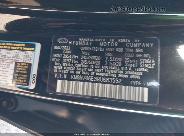 KM8R74GE3RU683552 2024 HYUNDAI PALISADE Black Vista del compartimento del motor