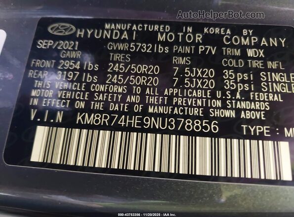 KM8R74HE9NU378856 2022 HYUNDAI PALISADE Серый Вид подкапотного пространства