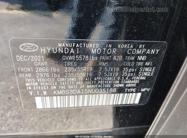 KM8S3DA15NU035188 2022 HYUNDAI SANTA FE HYBRID Black Widok komory silnika