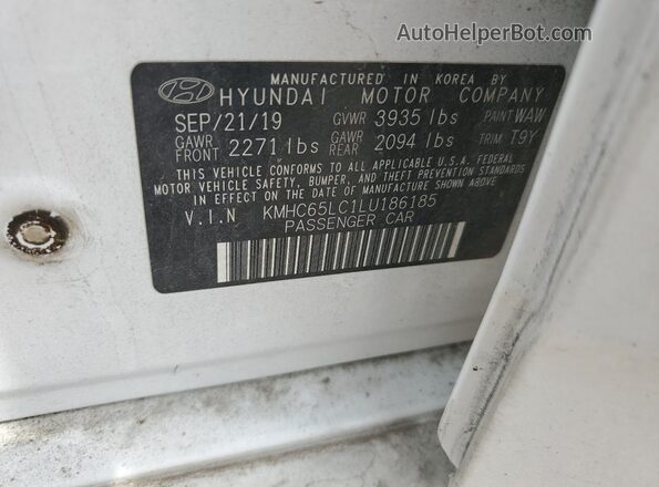 KMHC65LC1LU186185 2020 HYUNDAI IONIQ White ძრავის განყოფილების ხედი