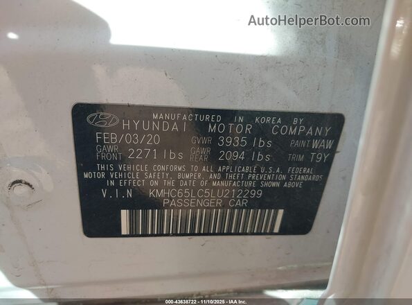 KMHC65LC5LU212299 2020 HYUNDAI IONIQ HYBRID White Շարժիչի բաժամունքի տեսք