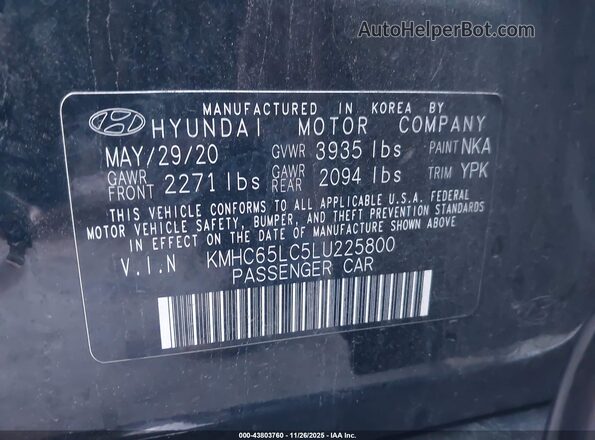KMHC65LC5LU225800 2020 HYUNDAI IONIQ HYBRID Черный 