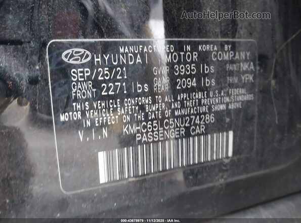 KMHC65LC5NU274286 2022 HYUNDAI IONIQ HYBRID Black Vista del compartimento del motor